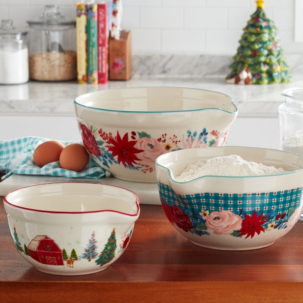 🎄 New Pioneer Woman Wishful Winter Holiday Ceramic Mixing Bowls Set